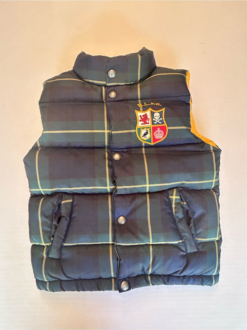 VTG Polo Ralph Lauren Football Club RLFC 🏈 Boys Down Tartan Plaid Puffer Vest 5